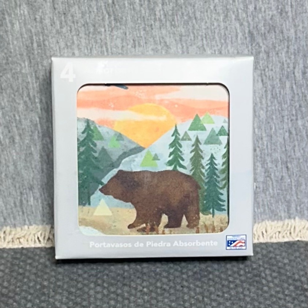 Conimar Group Bear Mountain Absorbent Stone Coasters Set of 4 Cork Backed USA